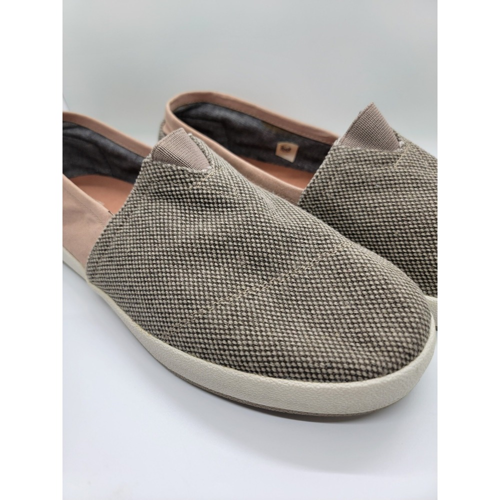 Casual Comfy Toms Men 12 Canvas Loafers Tan Olive Bubble Stitch Great Condition - Picture 5 of 15